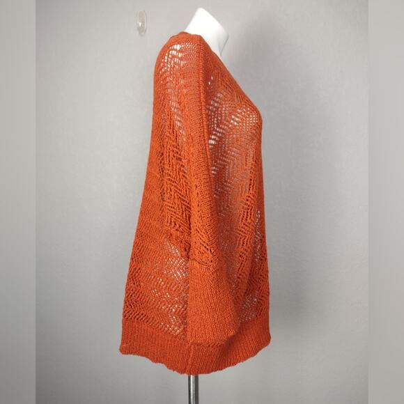 Tahari Burnt Orange Open Knit Cardigan Sweater Size Medium - Picture 4 of 13